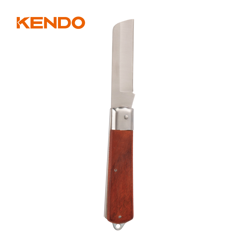 木製のハンドルが付いている直刃のステンレス鋼の電気技師のナイフ